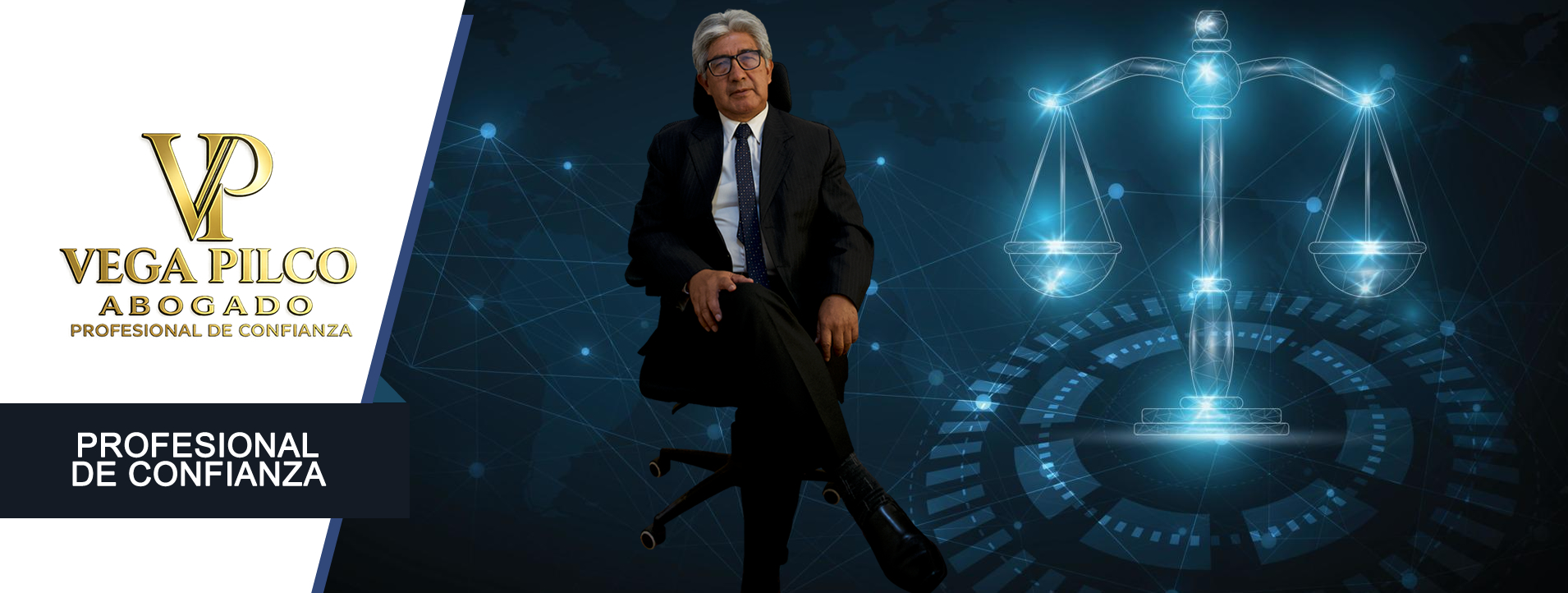 Vega Pilco Abogado junto a la balanza de la justicia